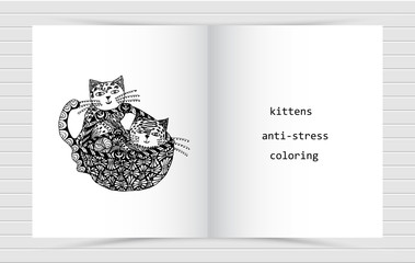 on the open white sheet coloring anti-stress kittens brochure for your design