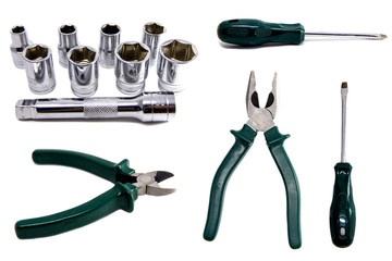 set of chrome tools on white background