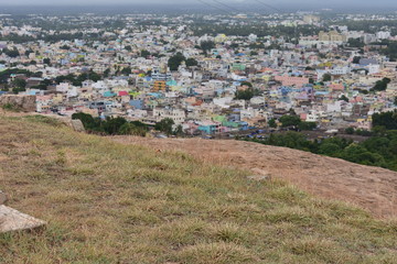 Dindigul, Tamilnadu, India - July 13, 2018: View of Dindigul city from the top of Rock Fort