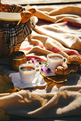breakfast with coffee and croissant