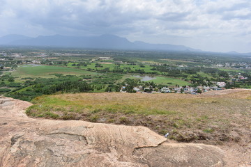 Fototapeta na wymiar Dindigul, Tamilnadu, India - July 13, 2018: View of Dindigul city from the top of Rock Fort
