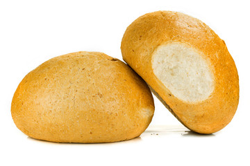 two rounded buns of isolate on a white background. Two fresh baked buns on a white background