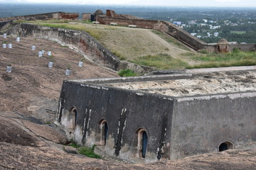 Dindigul, Tamilnadu, India - July 13, 2018: Cellars at historic Dindigul Rock Fort