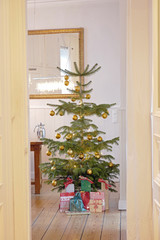 Fototapeta na wymiar Weihnachtsbaum mit Geschenken zuhause