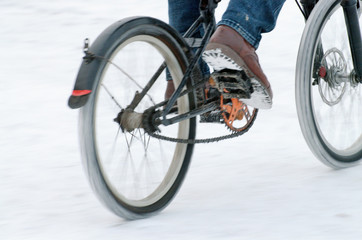 Cyclist rides on the road.