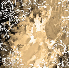 Old canvas with paint sepia with floral pattern