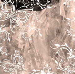 Old watercolor grunge background with floral pattern