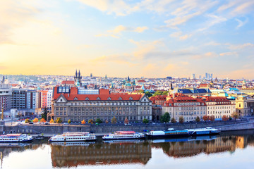Old Town Prague, Charles University and the Vltava river aerial 
