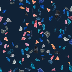 Fototapeta na wymiar Granite, Terrazzo & Tile. Terrazzo seamless pattern. Vibrant colors. Textured shapes. Granite textured shapes in vibran. Hand drawn Patterns. Colorful hand drawn design for textiles, dishes, surface.