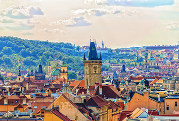 Fototapeta na wymiar The Old Town Hall in Prague, aerial view