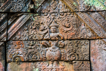 Beautiful old reliefs of ancient complex Koh Ker, Cambodia