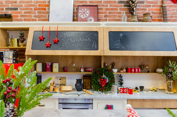 Kitchen design with new year decorations