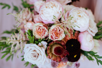 Fluffy pink peonies flowers background
