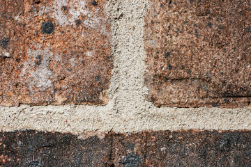 Macro View Of Bricks And Mortar Joint, on Brick Wall.