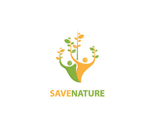 people tree,leaf,ecology  - save nature logo
