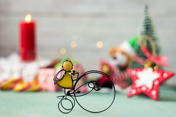 Metal toy - bike on the Christmas of gifts and accessories. The concept