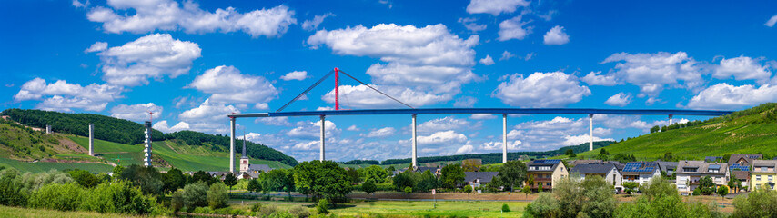 The High Moselle Bridge (Hochmoselbruecke), a beam bridge near Zeltingen-Rachtig, Germany. It is currently under construction and will cross the valley of the Moselle.