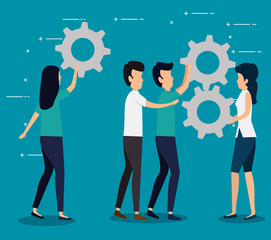 women and men business teamwork with gears