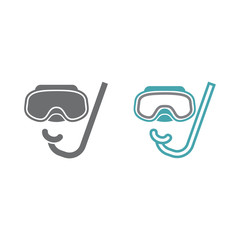 Two vector illustrations of an underwater mask. Set of vector symbols. Equipment for diving and underwater shooting. Flat design Monohrome