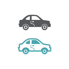 Two vector illustrations of the car. Set of vector symbols. Date from beginning to end is specified. Flat design Monohrome