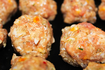 Closeup of a raw keto turkey meatball