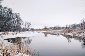 winter landscape with river and trees