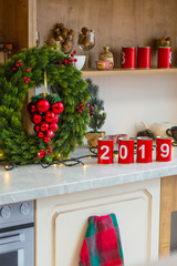 Kitchen design with new year decorations