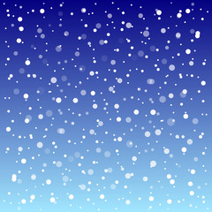Falling snow background. Holiday landscape with snowfall. Vector illustration. Winter snowing sky. Eps 10.