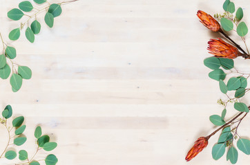 wooden board with leaves