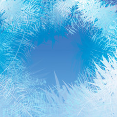Winter frosted window background. Freeze and wind at the glass.
