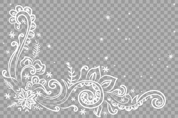 Christmas winter pattern drawn on transparent background. Use for postcards, greetings, book design, advertising.