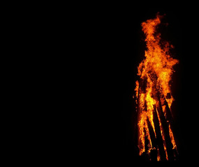 Fire on black background. Copy space photo