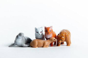 animals toys on white background