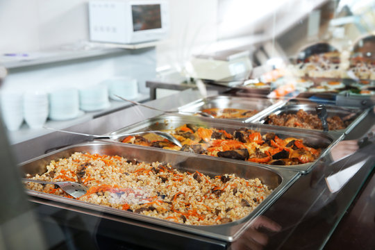 Containers With Healthy Food In School Canteen