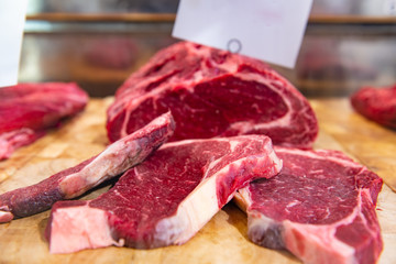 Raw slices of beef meat
