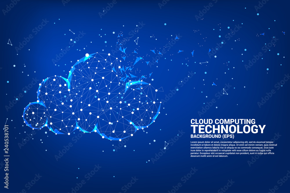 Poster Cloud computing network technology polygon dot connected line with icon : Concept of cloud server, Storage and data