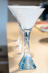 Homemade special Cocktail Vanilla flavored called Vanilla Sky, garnished with spread vanilla sugar all over glasses