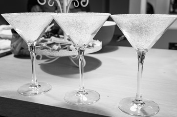 Homemade special Cocktail Vanilla flavored called Vanilla Sky, garnished with spread vanilla sugar all over glasses