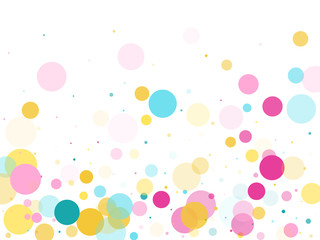 Memphis round confetti festive background in cyan blue, pink and yellow. Childish pattern vector.
