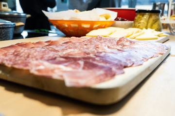 Homemade cut ham, speck and salami