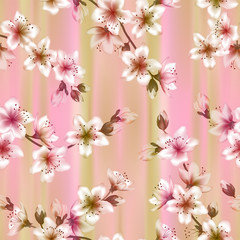Japanese cherry blossom  sakura branches vector seamless pattern.
