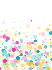 Memphis round confetti festive background in cyan blue, pink and yellow. Childish pattern vector.