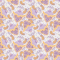Paisley mandala flower abstract pattern seamless vector background with purple and yellow tone