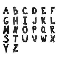 Vector image of the alphabet for children. Black hand-drawn letters in scandinavian style. Graphic font for typography, poster, postcard, banner, print, design, flyer. ABC illustration