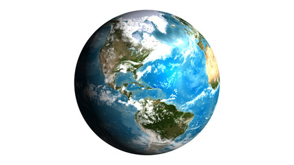 Realistic Earth isolated wite clipping path on white background. Texture map courtesy of NASA.