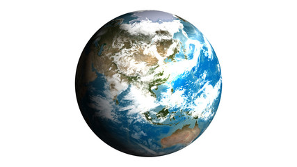 Realistic Earth isolated wite clipping path on white background. Texture map courtesy of NASA.