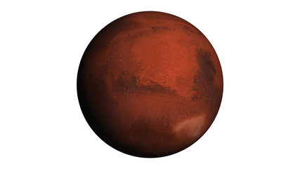 Realistic Mars in space with clipping path . Texture map courtesy of NASA.