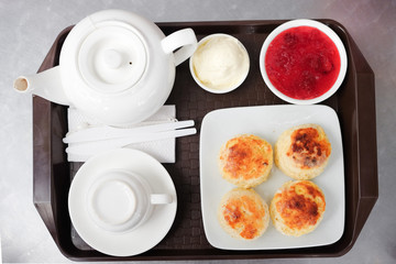 English scones set served on a table  in local restaurant in Cameron Highlands.