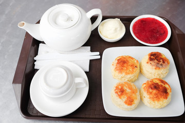 English scones set served on a table  in local restaurant in Cameron Highlands.