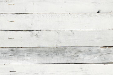 Texture of old wooden boards covered with white paint. Wooden surface. Vintage, grunge and abstract background with space for text or image. Empty template and mockup for designers.